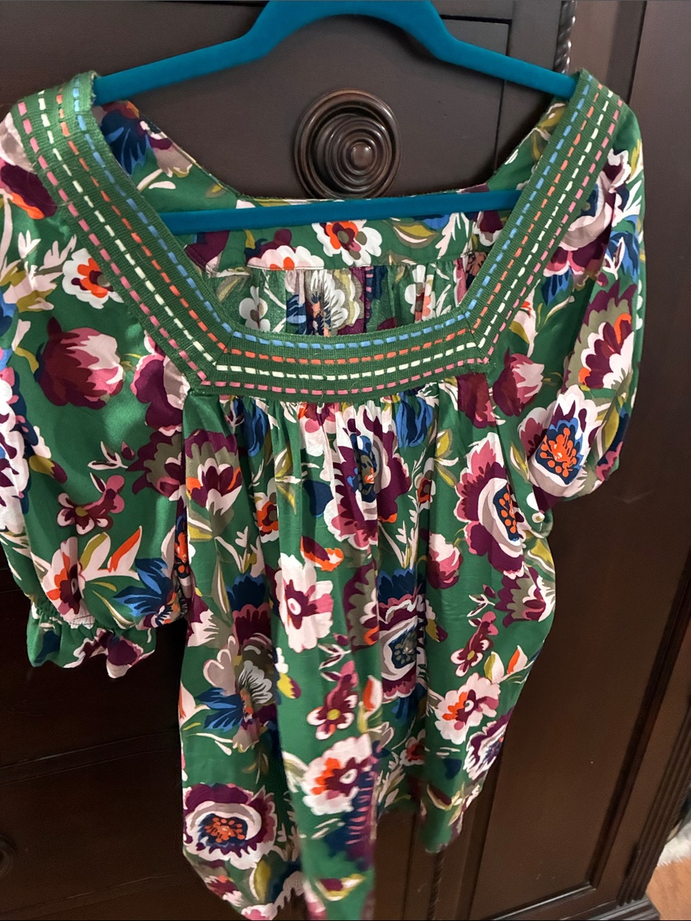 Style & Co. Green Floral Square-Neck Blouse